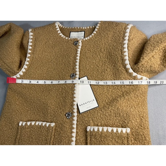 Bagatelle Collection Tan Boucle Whipstitch Jacket Silver Knot Buttons 85636 XS - Picture 7 of 10